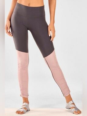 Fabletics Two-Tone Foldover Waist Leggings in Charcoal and Dusty Mauve